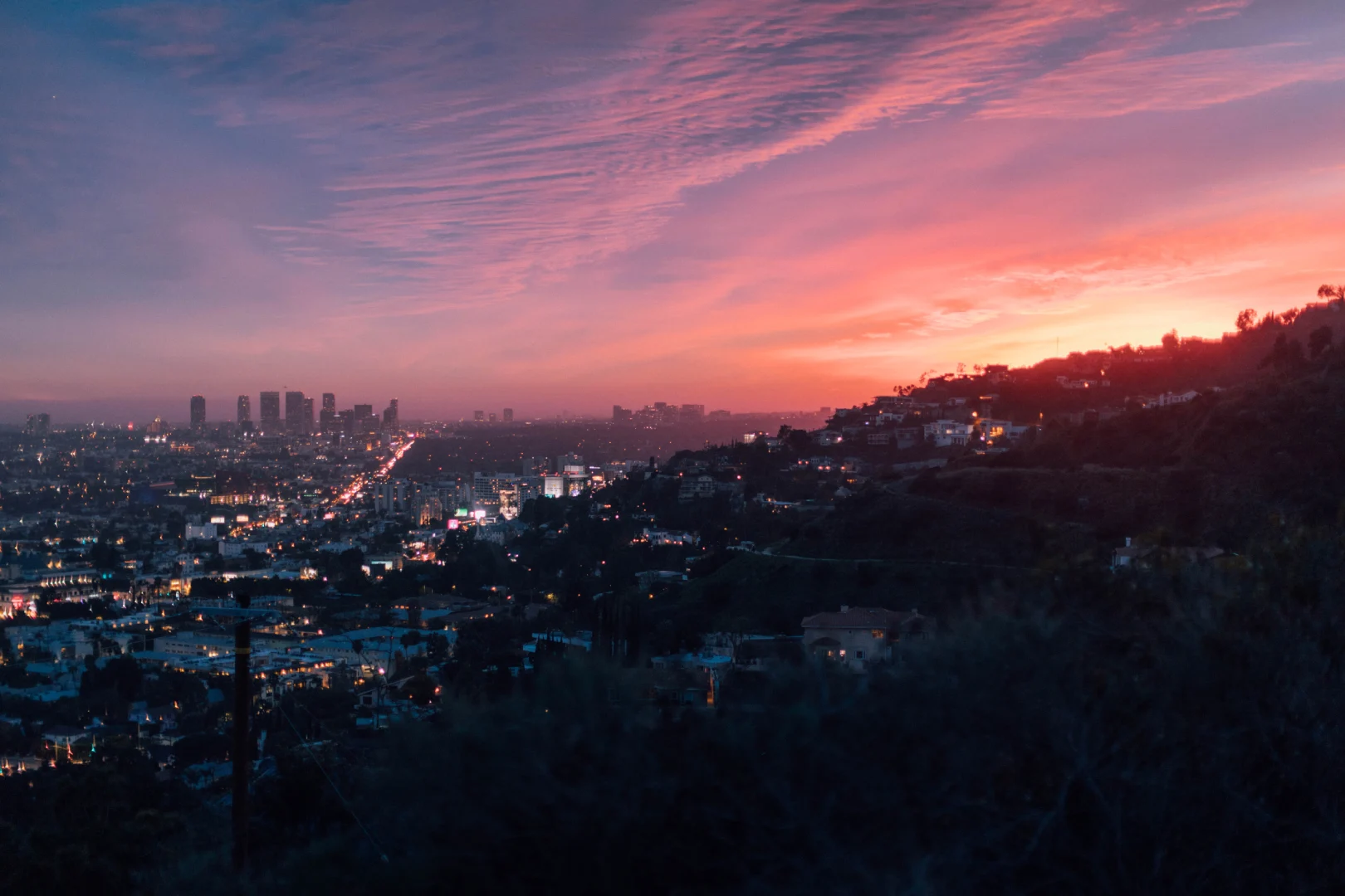 Centro de Los Angeles em belo final de tarde